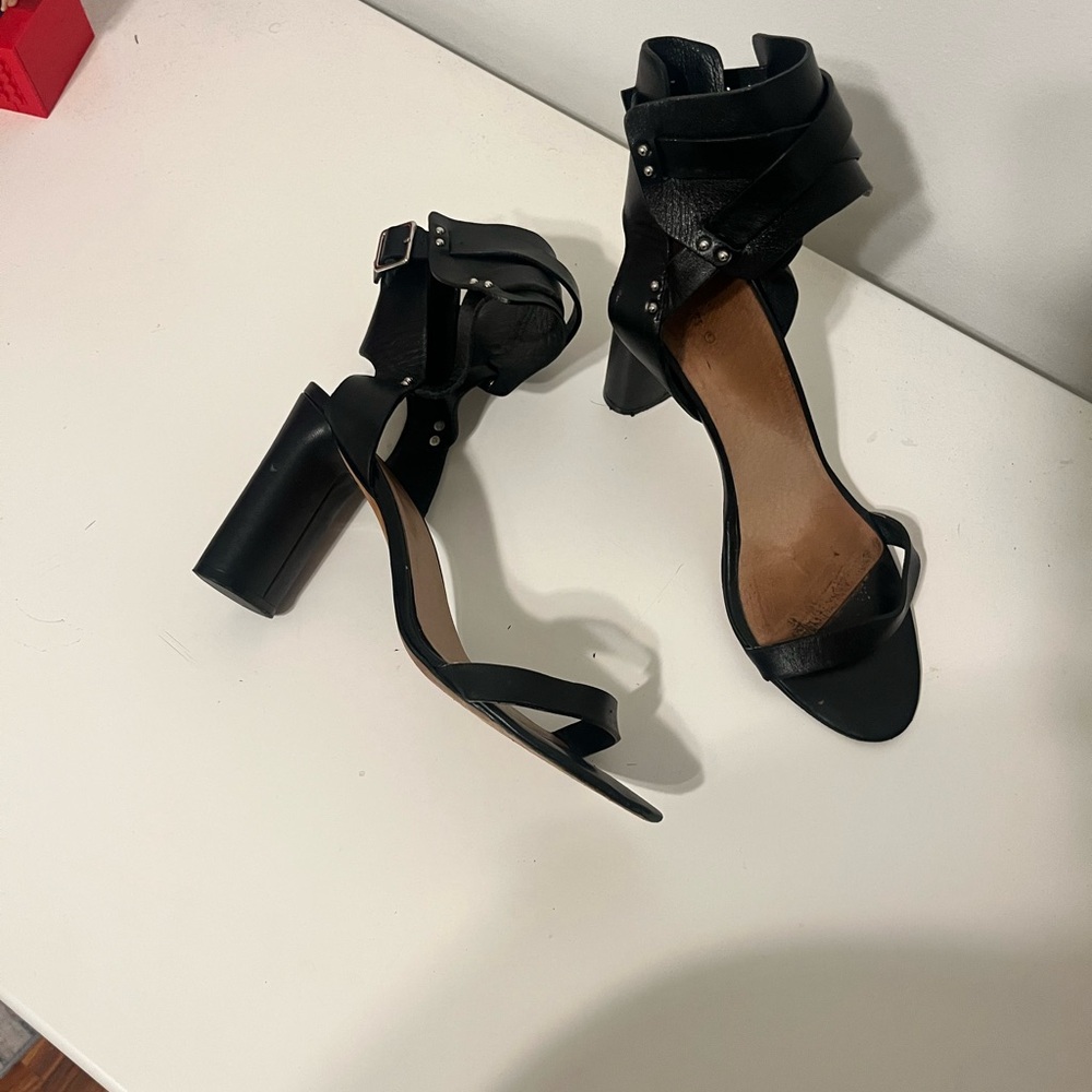 IRO Black Leather Strappy Heels